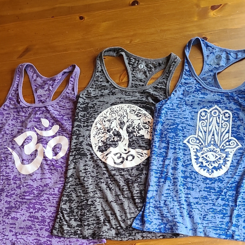Purple, Black, and Blue Graphic Tank Tops